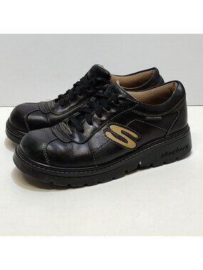 Skechers Leather Chunky Derby Style SN45063 WMNS US 8 Platform Lug Soles 90s VTG